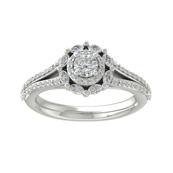 ARAIYA FINE JEWELRY 14K White Gold Round and Marquise shape Lab Grown Diamondsolitaire Engagement Ring (7/8 cttw, VS Clarity, D-E Color) Size 9
