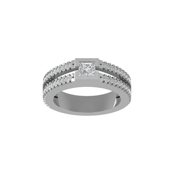ARAIYA FINE JEWELRY 14K White Gold Round and Princess-shape Diamond Solitaire Engagement Ring (1 cttw, I-J Color, I2-I3 Clarity) Size 8