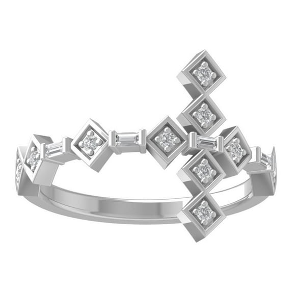 ARAIYA FINE JEWELRY 14K White Gold Round and baguette shape Diamond Cross Ring (1/8 cttw, I2-I3 Clarity, I-J Color) Size 5