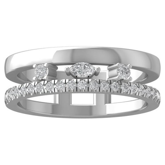 ARAIYA FINE JEWELRY 14K White Gold Round and baguette shape Diamond Fashion Ring (1/3 cttw, I2-I3 Clarity, I-J Color) Size 6.5