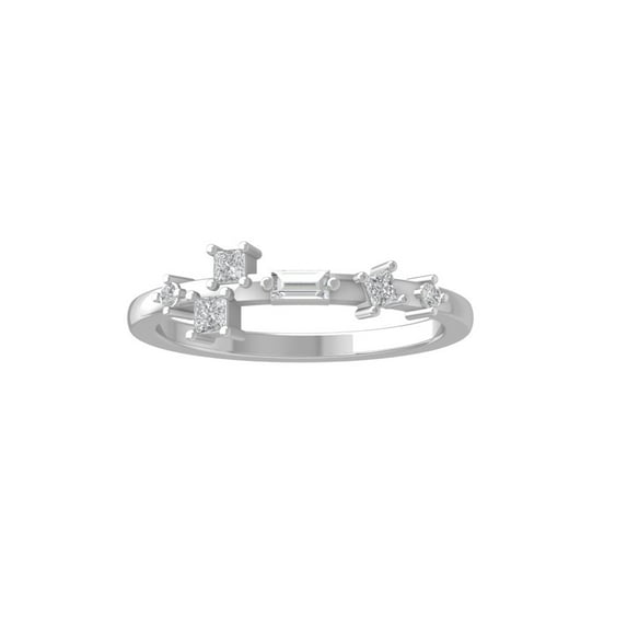 ARAIYA FINE JEWELRY 14K White Gold Round and baguette shape Diamond Fashion Ring (1/4 cttw, I2-I3 Clarity, I-J Color) Size 6.5