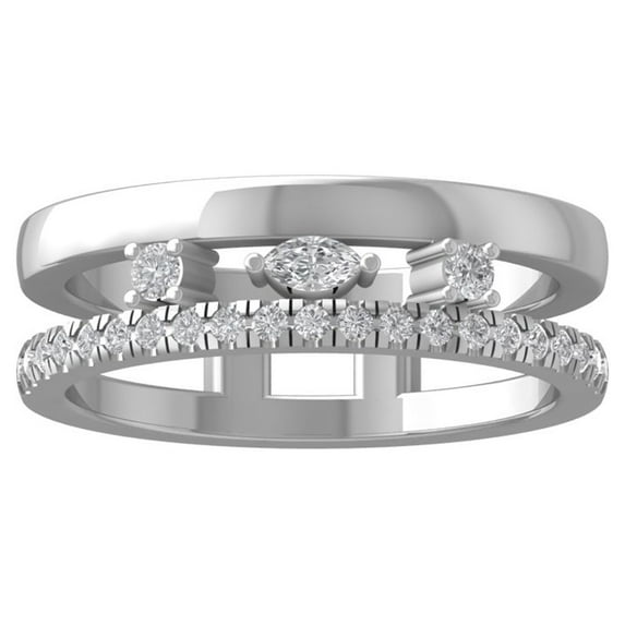 ARAIYA FINE JEWELRY 14K White Gold Round and marquise-shape Diamond Fashion Ring (1/3 cttw, I2-I3 Clarity, I-J Color) Size 6.5