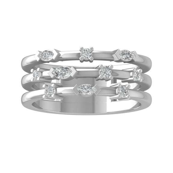 ARAIYA FINE JEWELRY 14K White Gold Round and marquise-shape Diamond Fashion Ring (1/3 cttw, I2-I3 Clarity, I-J Color) Size 7