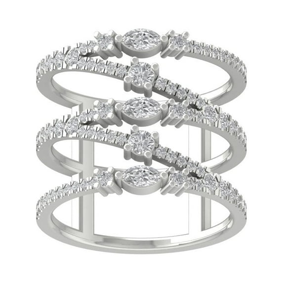 ARAIYA FINE JEWELRY 14K White Gold Round and marquise-shape Diamond Fashion Ring (1 cttw, I2-I3 Clarity, I-J Color) Size 7