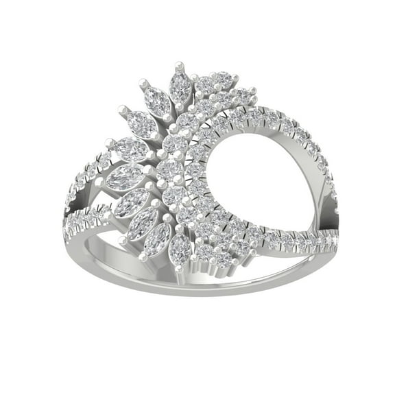 ARAIYA FINE JEWELRY 14K White Gold Round and marquise-shape Lab Grown Diamond Fashion Ring (1 cttw, VS Clarity, D-F Color) Size 5.5