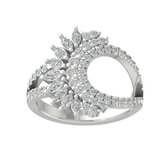 ARAIYA FINE JEWELRY 14K White Gold Round and marquise-shape Lab Grown Diamond Fashion Ring (1 cttw, VS Clarity, D-F Color) Size 7