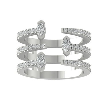 ARAIYA FINE JEWELRY 14K White Gold Round and marquise-shape Lab Grown Diamond Fashion Ring (3/4 cttw, VS Clarity, D-F Color) Size 7.5