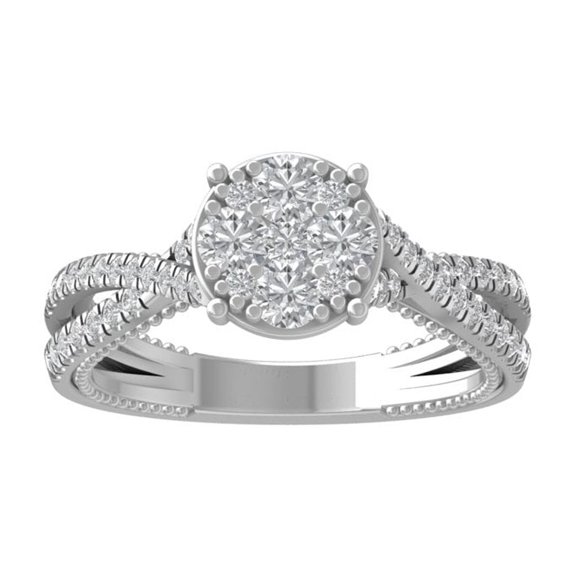 ARAIYA FINE JEWELRY 14K White Gold Round-shape Lab Grown Diamond Composite Ring (3/4 cttw, VS Clarity, D-F Color) Size 6.5