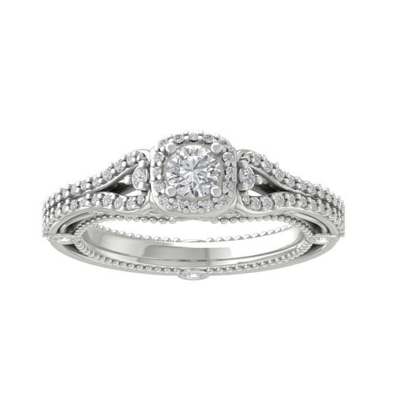 ARAIYA FINE JEWELRY 14K White Gold Round-shape Lab Grown Diamond Engagement Ring (3/4 cttw, VS Clarity, D-F Color) Size 8.5