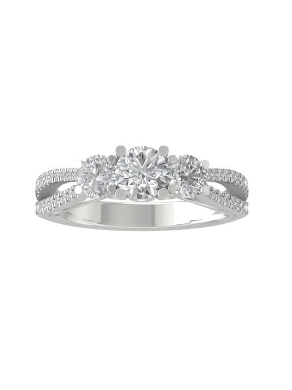 FINE JEWELRY 14K White Gold Round-shape Lab Grown Diamond Three Stone Ring (1 2/5 cttw, VS Clarity, D-F Color) Size 9