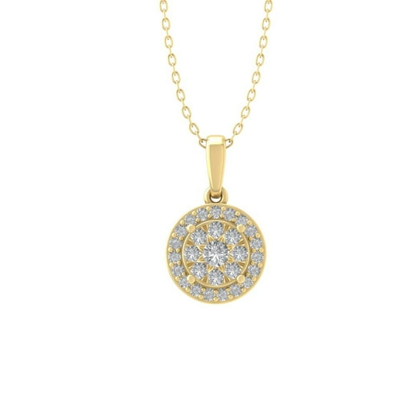 ARAIYA FINE JEWELRY 14K Yellow Gold Diamond Composite Cluster Pendant with Gold Plated Silver Cable Chain Necklace (1/5 cttw, I-J Color, I2-I3 Clarity) 18"