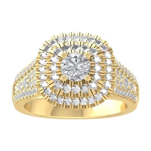 ARAIYA FINE JEWELRY 14K Yellow Gold Diamond Halo Engagement Ring (1 1/3 cttw, I-J Color, I2-I3 Clarity) Size 10