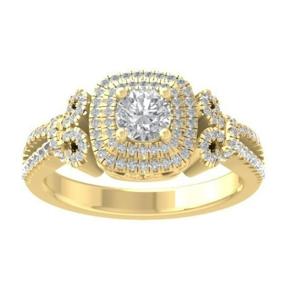 ARAIYA FINE JEWELRY 14K Yellow Gold Diamond Halo Engagement Ring (1 cttw, I-J Color, I2-I3 Clarity) Size 10