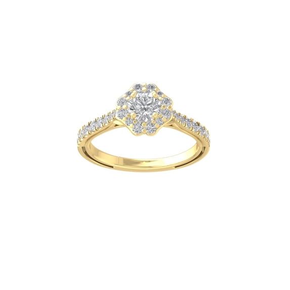 ARAIYA FINE JEWELRY 14K Yellow Gold Diamond Halo Engagement Ring (1 cttw, I-J Color, I2-I3 Clarity) Size 6.5