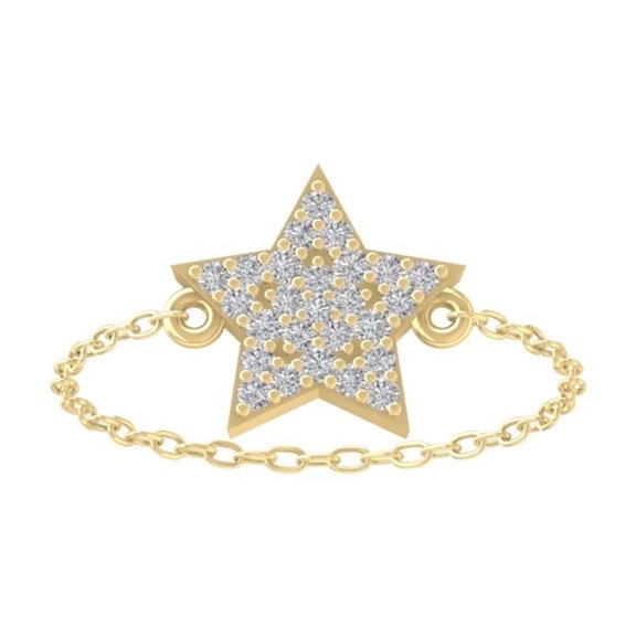 ARAIYA FINE JEWELRY 14K Yellow Gold Diamond Star Chain Ring (1/8 cttw, I-J Color, I2-I3 Clarity) Size 9.5