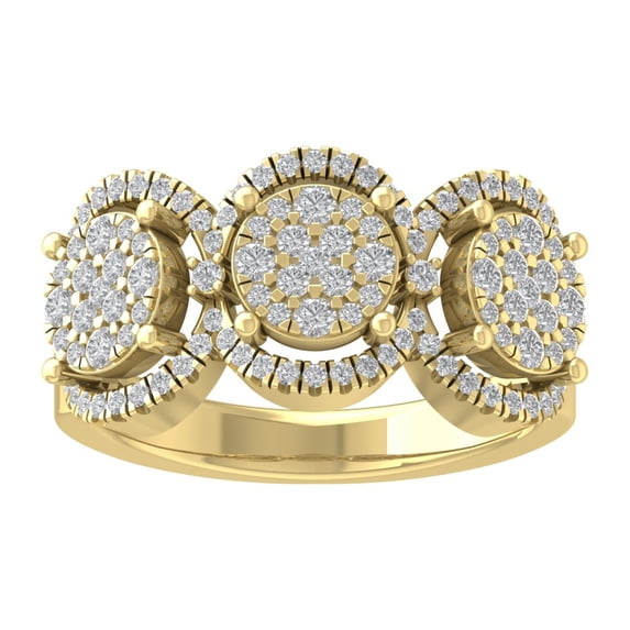 ARAIYA FINE JEWELRY 14K Yellow Gold Lab Grown Diamond Cluster Band Ring (3/4 cttw, D-F Color, VS Clarity), Size 7