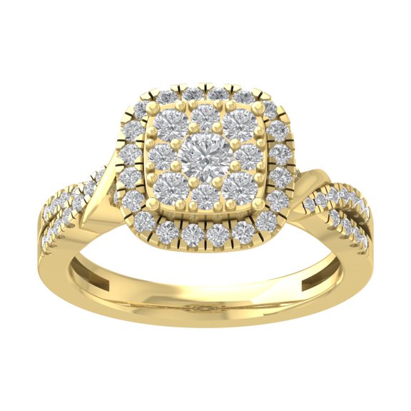 ARAIYA FINE JEWELRY 14K Yellow Gold Lab Grown Diamond Cluster Halo Ring (1 cttw, D-F Color, VS Clarity), Size 5.5