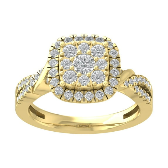 ARAIYA FINE JEWELRY 14K Yellow Gold Lab Grown Diamond Cluster Halo Ring (1 cttw, D-F Color, VS Clarity), Size 6
