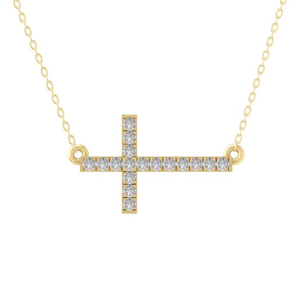 ARAIYA FINE JEWELRY 14K Yellow Gold Lab Grown Diamond Cross Pendant with Gold Plated Silver Cable Chain Necklace (1/20 cttw, D-F Color, VS Clarity) 18"