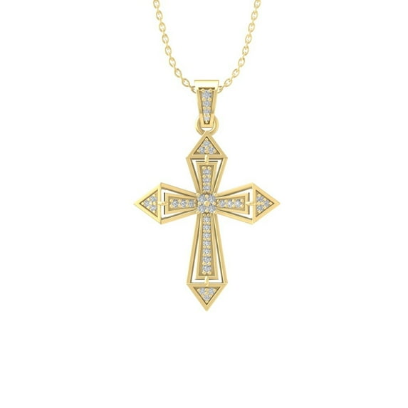 ARAIYA FINE JEWELRY 14K Yellow Gold Lab Grown Diamond Cross Pendant with Gold Plated Silver Cable Chain Necklace (1/5 cttw, D-F Color, VS Clarity) 18"