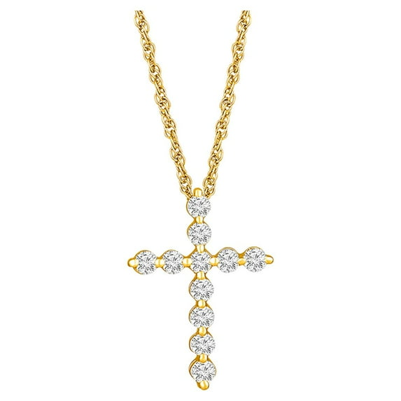 ARAIYA FINE JEWELRY 14K Yellow Gold Lab Grown Diamond Cross Pendant with Gold Plated Silver Rope Chain Necklace (1/3 cttw, E-F Color, VS1 Clarity), 18" for Women