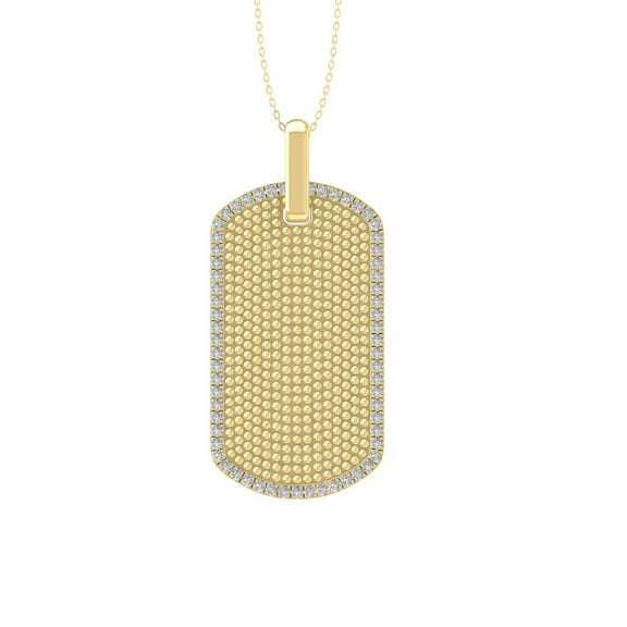 ARAIYA FINE JEWELRY 14K Yellow Gold Lab Grown Diamond Dog tag Pendant with Gold Plated Silver Cable Chain Necklace (1/3 cttw, D-F Color, VS Clarity) 18"