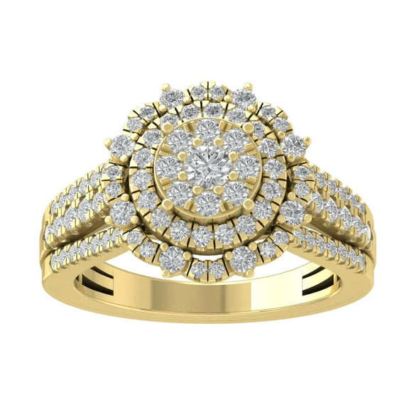 ARAIYA FINE JEWELRY 14K Yellow Gold Lab Grown Diamond Double Halo Ring (1 cttw, D-F Color, VS Clarity), Size 7