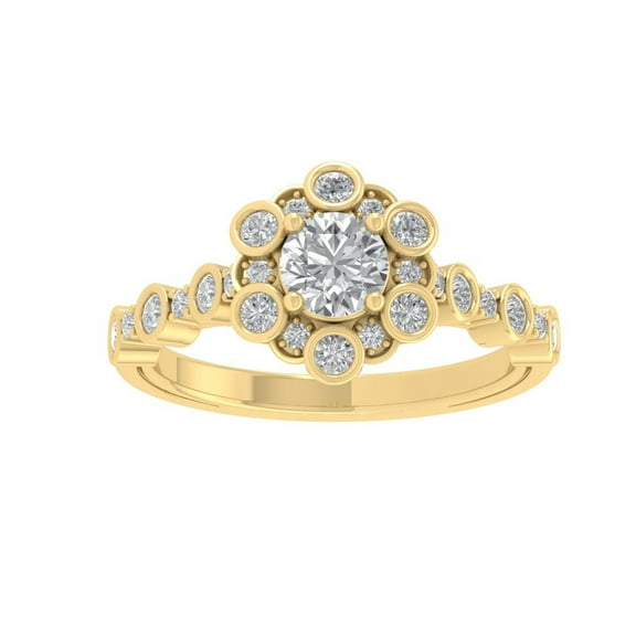 ARAIYA FINE JEWELRY 14K Yellow Gold Lab Grown Diamond Halo Engagement Ring (1 cttw, D-F Color, VS Clarity) Size 8