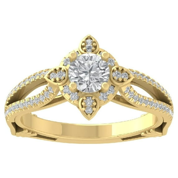 ARAIYA FINE JEWELRY 14K Yellow Gold Lab Grown Diamond Halo Engagement Ring (7/8 cttw, D-F Color, VS Clarity) Size 7.5