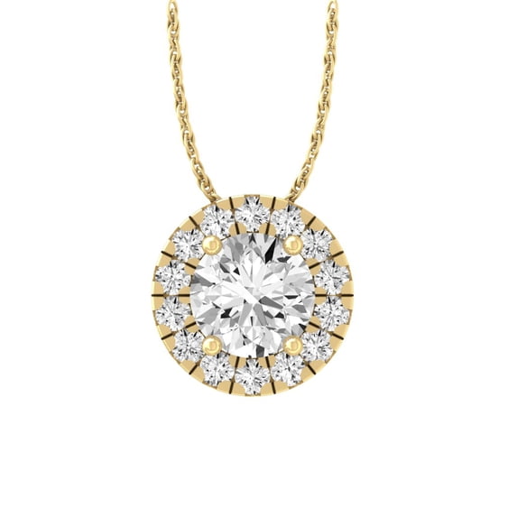 ARAIYA FINE JEWELRY 14K Yellow Gold Lab Grown Diamond Halo Pendant with Gold Cable Chain Necklace (1/2 cttw, D-E Color, VS Clarity) 18"