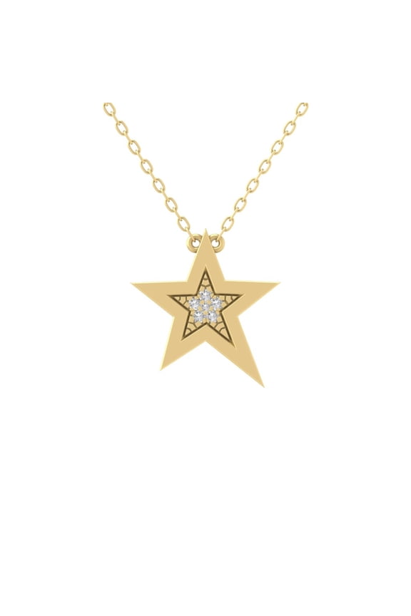 FINE JEWELRY 14K Yellow Gold Lab Grown Diamond Single Cut Star Pendant Silver Yellow Plating Cable Chain Necklace (1/20 cttw, D-F Color, VS Clarity) 18"