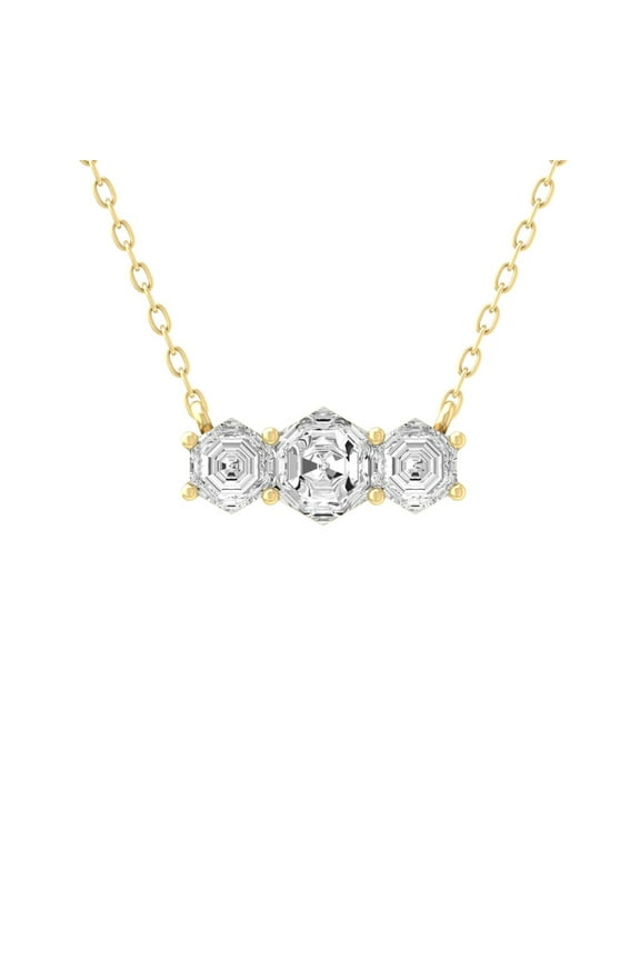 FINE JEWELRY 14K Yellow Gold Lab Grown Diamond Three Stone Pendant with Yellow Plating Cable Chain Necklace (1 cttw, D-F Color, VS1 Clarity) 18"