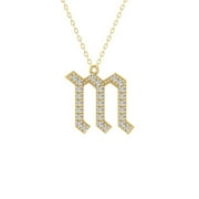 ARAIYA FINE JEWELRY 14K Yellow Gold Lab Grown Diamond letter " m " Initial Pendant Silver Yellow Plating Cable Chain Necklace (1/5 cttw, D-F Color, VS Clarity) 18 "