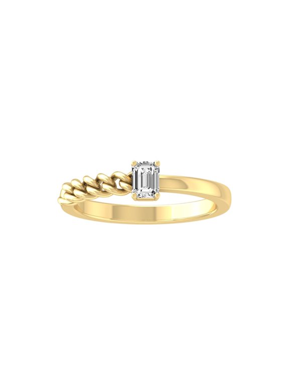 FINE JEWELRY 14K Yellow Gold Lab-Grown Emerald-shape Diamond Solitaire Engagement Ring (1/4 Cttw, D-F Color, VS1 Clarity) Size 9