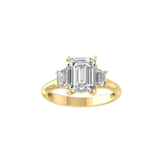 ARAIYA FINE JEWELRY 14K Yellow Gold Lab-Grown Emerald-shape Diamond Three Stone Engagement Ring (3 Cttw, D-F Color, VS1 Clarity) Size 9