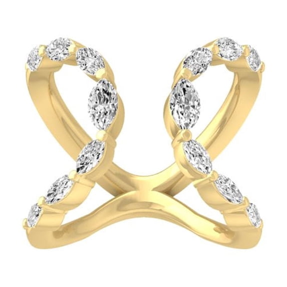ARAIYA FINE JEWELRY 14K Yellow Gold Marquise Lab Grown Diamond Fashion Anniversary Band Ring(1 cttw, D-F Color, I1 Clarity) Size 8.5