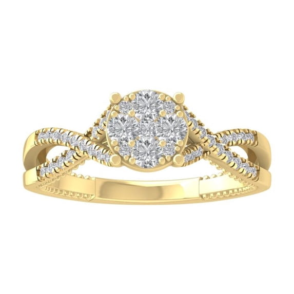ARAIYA FINE JEWELRY 14K Yellow Gold Round Cluster Diamond Engagement Ring (1/2 cttw, I2-I3 Clarity, I-J Color) Size 6