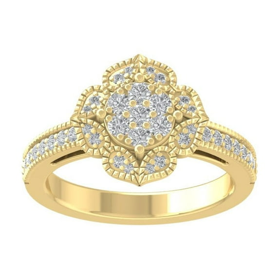 ARAIYA FINE JEWELRY 14K Yellow Gold Round Cluster Diamond Engagement Ring (1/2 cttw, I2-I3 Clarity, I-J Color) Size 9.5