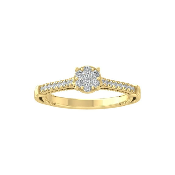 ARAIYA FINE JEWELRY 14K Yellow Gold Round Cluster Diamond Engagement Ring (1/3 cttw, I-J Color, I2-I3 Clarity), Size 10