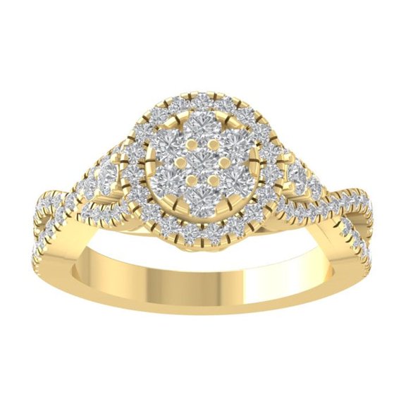 ARAIYA FINE JEWELRY 14K Yellow Gold Round Cluster Diamond Engagement Ring (1 cttw, I2-I3 Clarity, I-J Color) Size 5.5