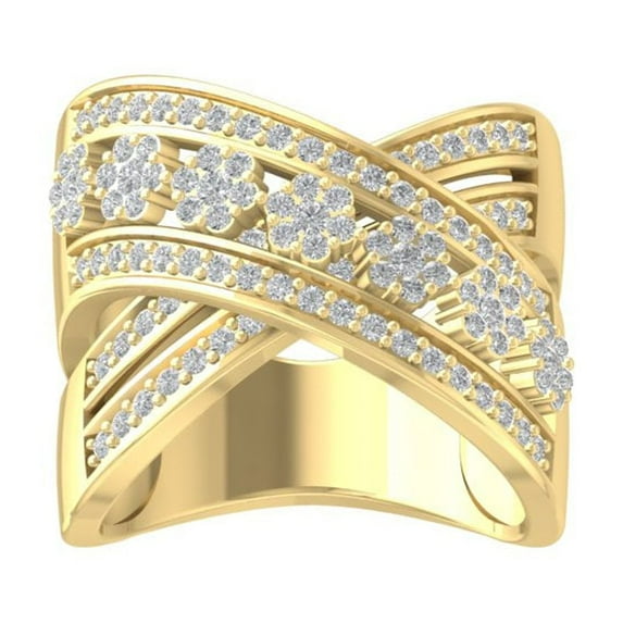 ARAIYA FINE JEWELRY 14K Yellow Gold Round Cluster Diamond Engagement Ring (1 cttw, I2-I3 Clarity, I-J Color) Size 5