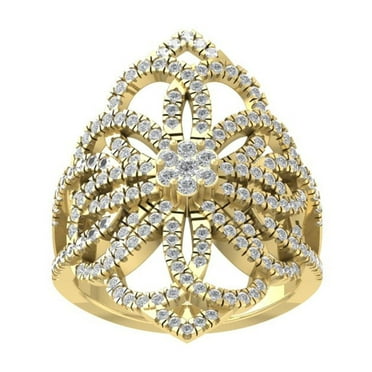 ARAIYA FINE JEWELRY 14K Yellow Gold Round Cluster Diamond Engagement Ring (1 cttw, I2-I3 Clarity, I-J Color) Size 6