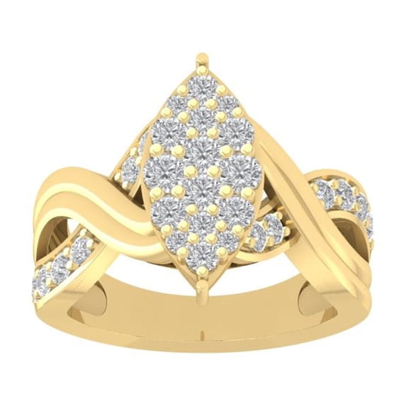 ARAIYA FINE JEWELRY 14K Yellow Gold Round Cluster Diamond Engagement Ring (1 cttw, I2-I3 Clarity, I-J Color) Size 9.5