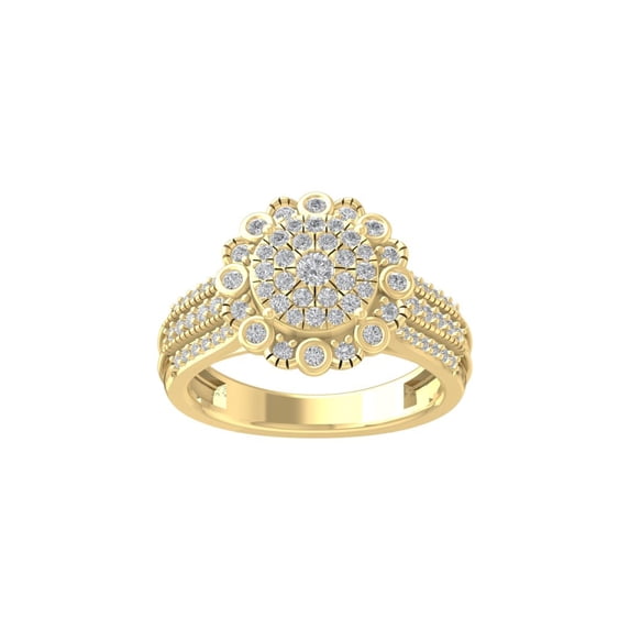ARAIYA FINE JEWELRY 14K Yellow Gold Round Cluster Diamond Engagement Ring (3/4 cttw, I-J Color, I2-I3 Clarity), Size 7