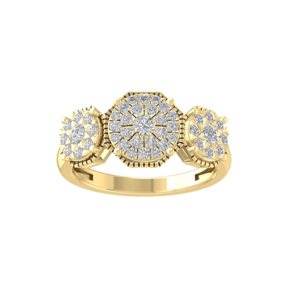 ARAIYA FINE JEWELRY 14K Yellow Gold Round Cluster Diamond Engagement Ring (3/4 cttw, I-J Color, I2-I3 Clarity), Size 7