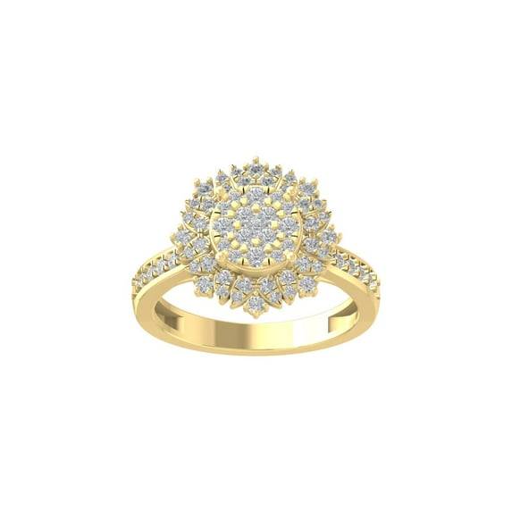 ARAIYA FINE JEWELRY 14K Yellow Gold Round Cluster Diamond Engagement Ring (3/4 cttw, I-J Color, I2-I3 Clarity), Size 8