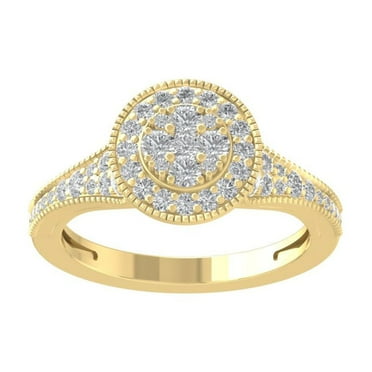 ARAIYA FINE JEWELRY 14K Yellow Gold Round Cluster Diamond Engagement Ring (3/4 cttw, I2-I3 Clarity, I-J Color) Size 7