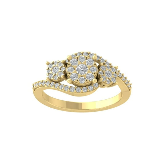 ARAIYA FINE JEWELRY 14K Yellow Gold Round Cluster Diamond Engagement Ring (5/8 cttw, I-J Color, I2-I3 Clarity), Size 6.5
