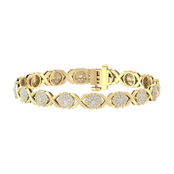 ARAIYA FINE JEWELRY 14K Yellow Gold Round Cluster Lab Grown Diamond Bracelet (2 cttw, VS1 Clarity, I-J Color) 7"