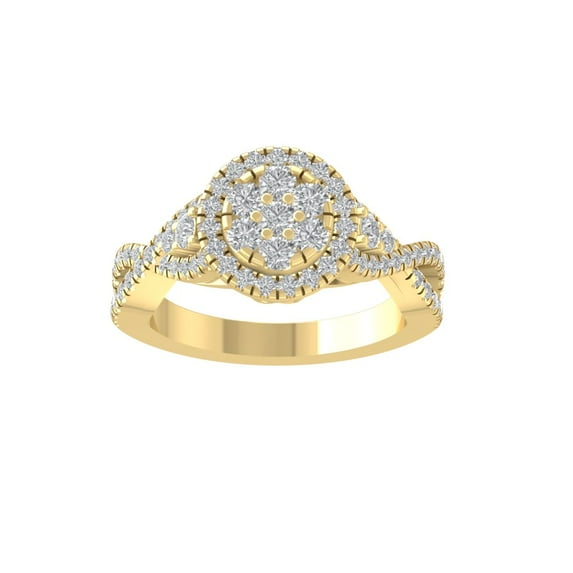 ARAIYA FINE JEWELRY 14K Yellow Gold Round Cluster Lab Grown Diamond Engagement Ring (1 cttw, VS Clarity, D-F Color) Size 7
